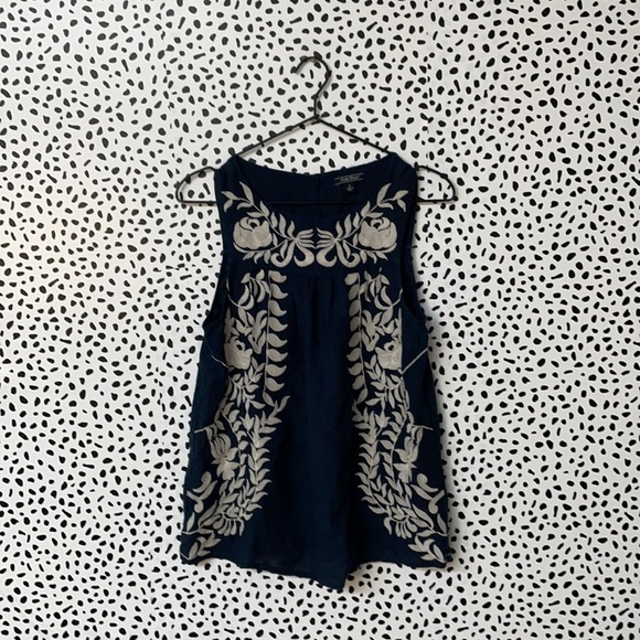 Lucky Brand Tops - Lucky Brand Blue Embroidered Tank Blouse